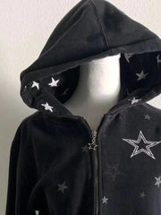 Aiertu  -  Harajuku Star Print Hoodies Women Casual Loose Hooded Sweatshirt Grunge Casual Y2k Aesthetic Vintage Streetwear Zip Up Hoodie Aiertu