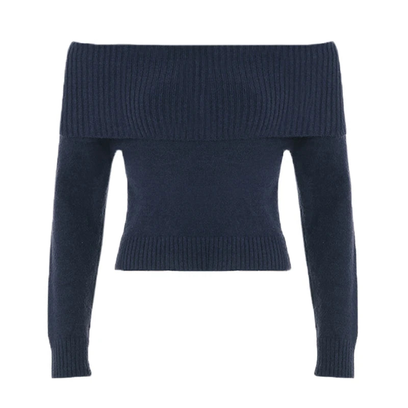Aiertu  -  cold weather outfits Solid Color Off Shoulder Women Sweater Minimalism Long Sleeve Knitted Jumper Casual Fashion Winter Pullovers Street Aiertu