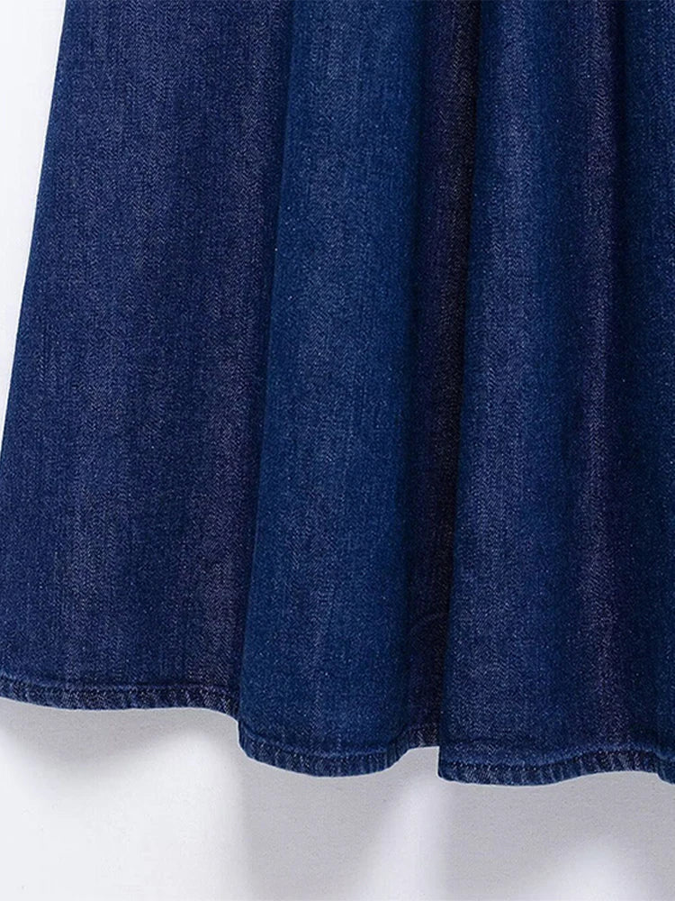 Aiertu  -  Strapless Denim Long Dress Sexy Backless Waist Cinched Cowboy Pleated Dresses Off Shoulder Street Trends Robes Women's Clothing Aiertu