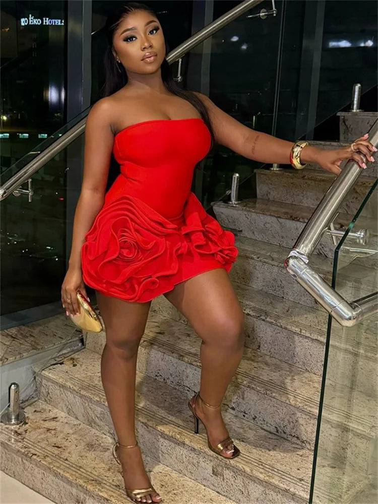 Aiertu Appliques Attractive Women Mini Dress Solid Sexy Strapless Ruched Stacked Body-shaping Vestidos Female Classic Party Robe Aiertu