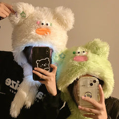 Aiertu  -  Cute Big Eyes Plush Hats For Women Girl Fashion Y2k Outdoor Warm Beanies Cap Winter Windproof Earflap Hat Funny Photography Gift Aiertu