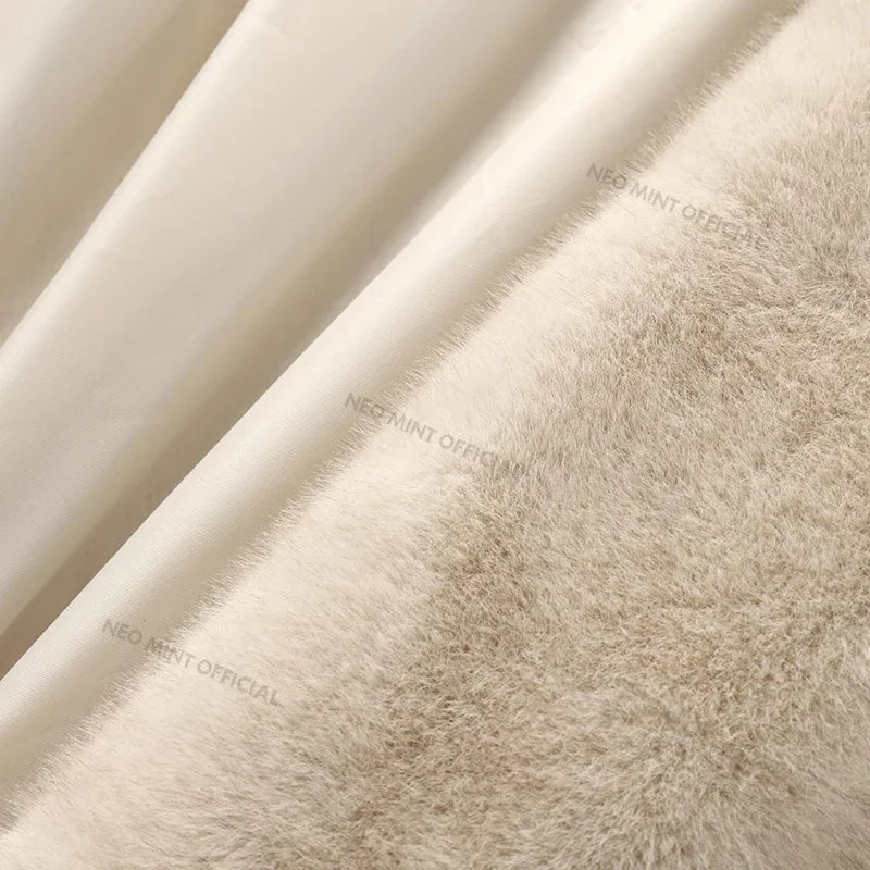 Aiertu  -  casual winter outfits Belted Faux Mink Fur Coat Women 2024 Winter Beige Gradient Furry Fur Jacket Luxury Brand Hooded Warm Outerwear Overcoat Aiertu
