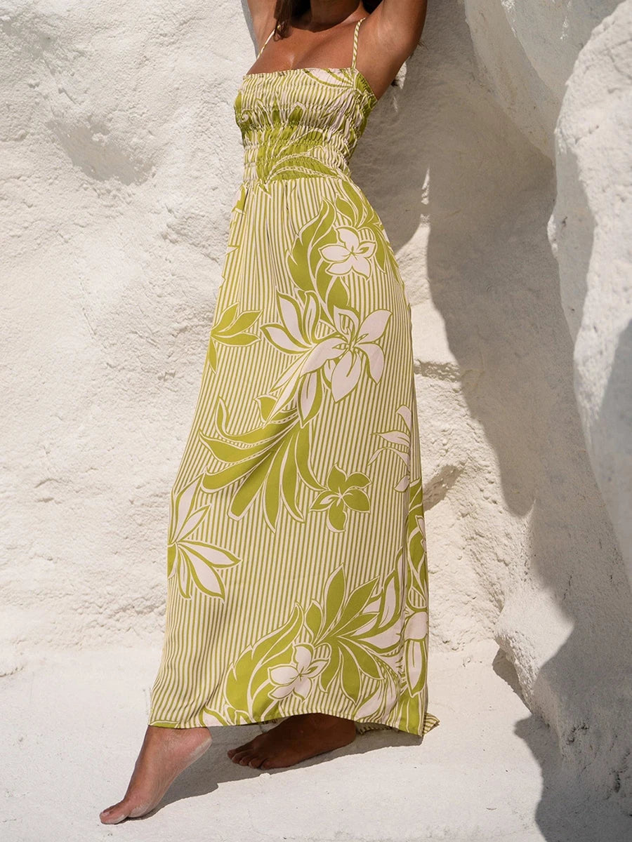 Aiertu  -  Elegant Maxi Dress with Boho Floral Print Adjustable Spaghetti Straps and Flowy Silhouette for Summer Beach Wedding or Aiertu