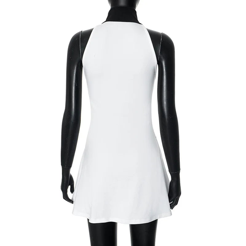 Aiertu  -  Turn-Down Collar Round Neck Sleeveless Striped Mini Dress Chic Flirtation Streetwear Trendsetter Vestidos Aiertu