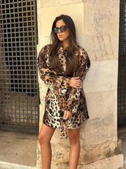 Aiertu  -  Chic Leopard Print Women's Mid-length Belted Trench Coat Fashion Lapel Long Sleeve Front Button Jacket Lady Streetwear Outercoat Aiertu