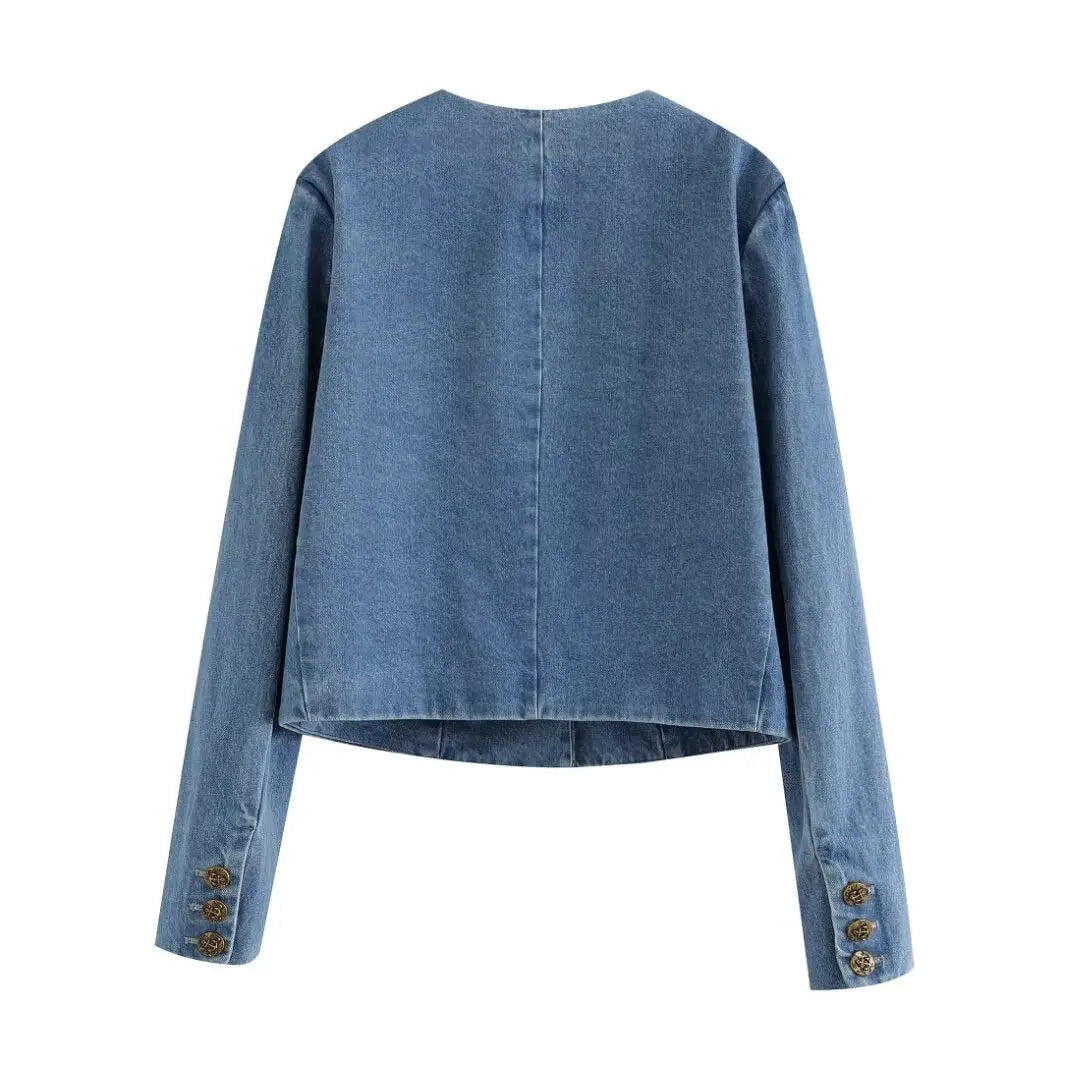 Aiertu  -  Small fragrant style gold button denim jacket for women in spring and autumn design niche retro Hong Kong style chic little jack Aiertu