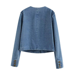 Aiertu  -  Small fragrant style gold button denim jacket for women in spring and autumn design niche retro Hong Kong style chic little jack Aiertu