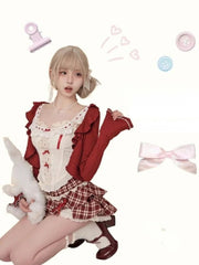 Aiertu  -  Japanese Kawaii 3 Piece Skirt Suit Women Lolita Cardigan Outwear Bodycon Vest Blouse + Slim Y2k Skirt Evening Party Vintage Sets Aiertu
