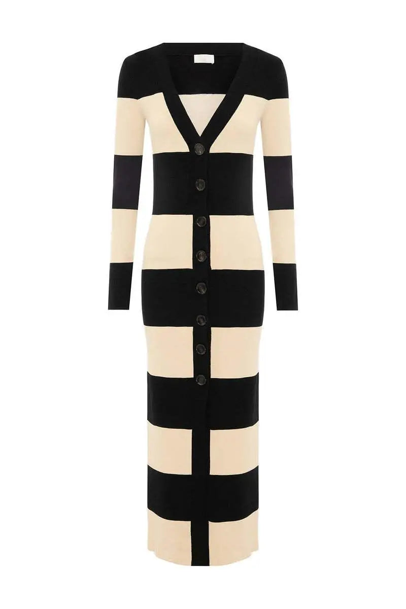 Aiertu  -  Knitted Striped Tube Tops Long Dress Long Jacket Women Set Backless Robe Long Sleeved Single Breasted Jacket Spring Summer Suit Aiertu