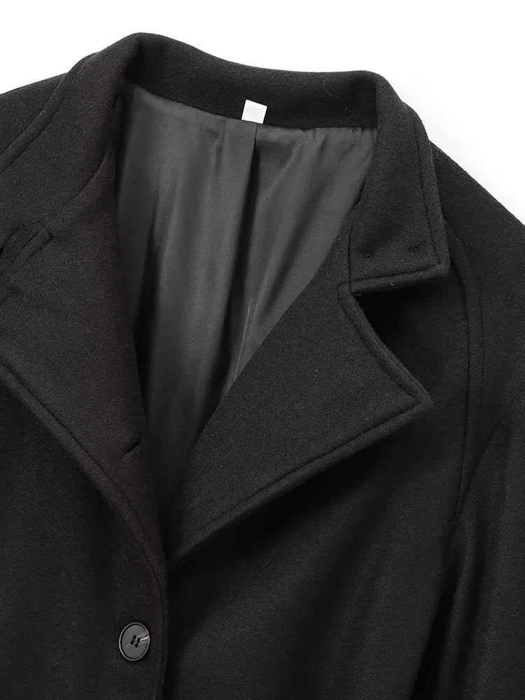 Aiertu  Women Fashion With Belt Black Single Breasted Trench Vintage Lapel Neck Long Sleeves Female Chic Lady Outfits Aiertu