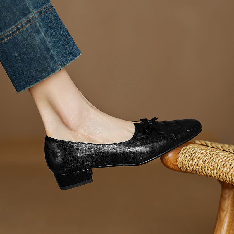 Aiertu  -  New Arrival Soft Genuine Leather Women Heels Shoes Square Toe Comfortable Fashion Casual Low Heel Shoes Four Seasons Shoes Aiertu