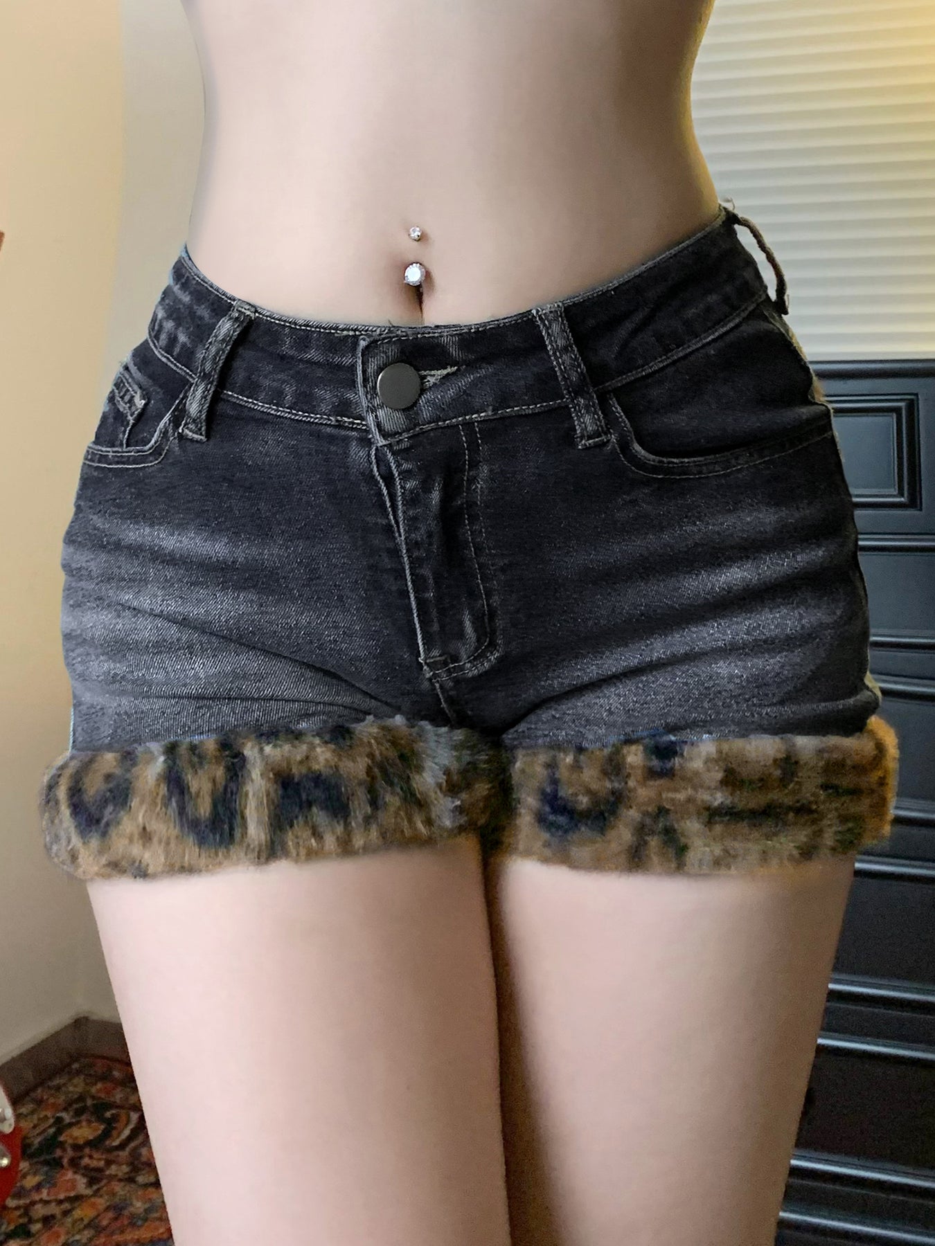 Aiertu - summer inspo Fashion Y2k Leopard Faux Fur Spliced Jean Shorts Women Chic Trendy Street Shorts Retro Exquisite Aiertu