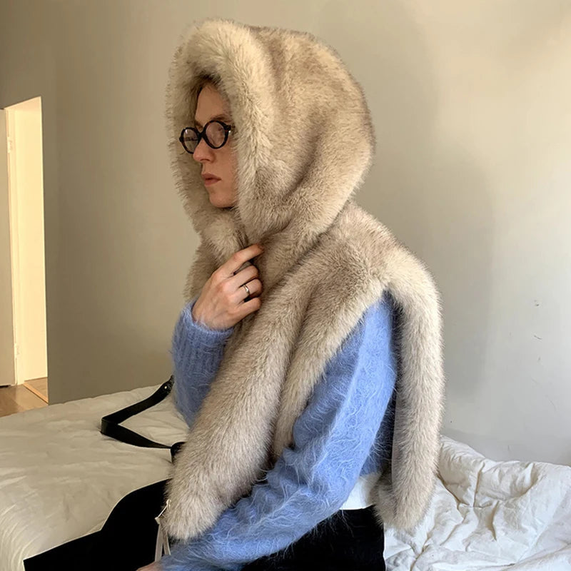 Aiertu  -  casual winter outfits Exclusive Y3k Girls Hooded Sleeveless Faux Fur Coat Women Waistcoat Autumn Winter Gradient Fox Fur Vest Top Gilet Femme Aiertu