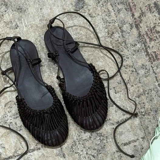 Aiertu  -  Summer Low Heels Roma Sandals Fashion Outdoor Woven Hollow Women Sandals Casual Lace-up Round Head Sandals Aiertu