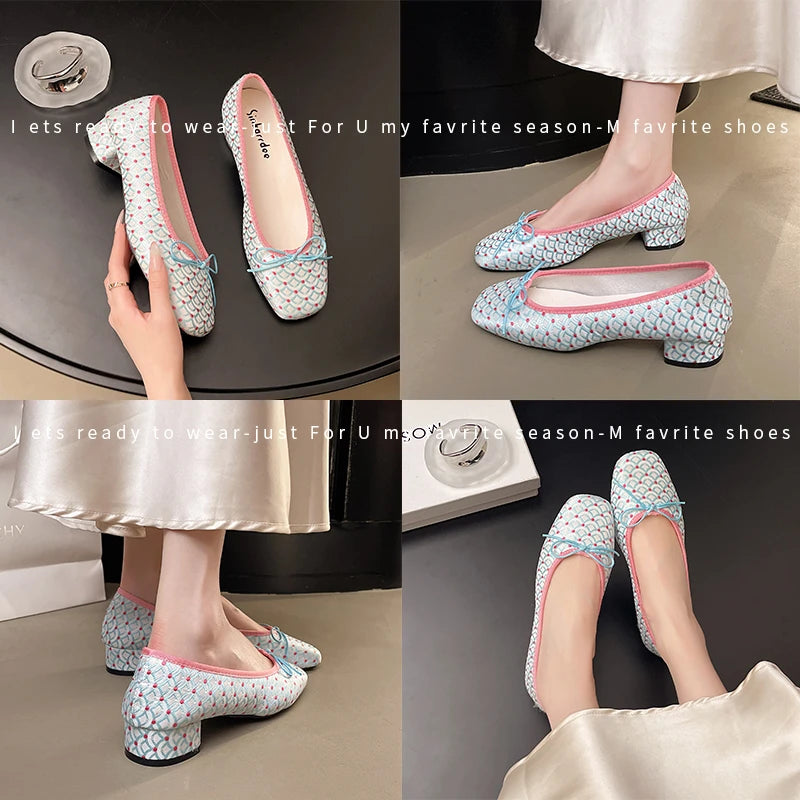 Aiertu  -  Spring and Fall Women Fish Print Shoes Fashion Bow Shoes Casual Low Heel Dress Street Style Fish Scale Shoes Aiertu