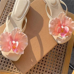 Aiertu  -  Flower Decoration Shoes for Womens Square Toes Solid Flat Heels Sewing Lines Zapatos Mujer PU Ladies Front Strap Chassure Femme Aiertu