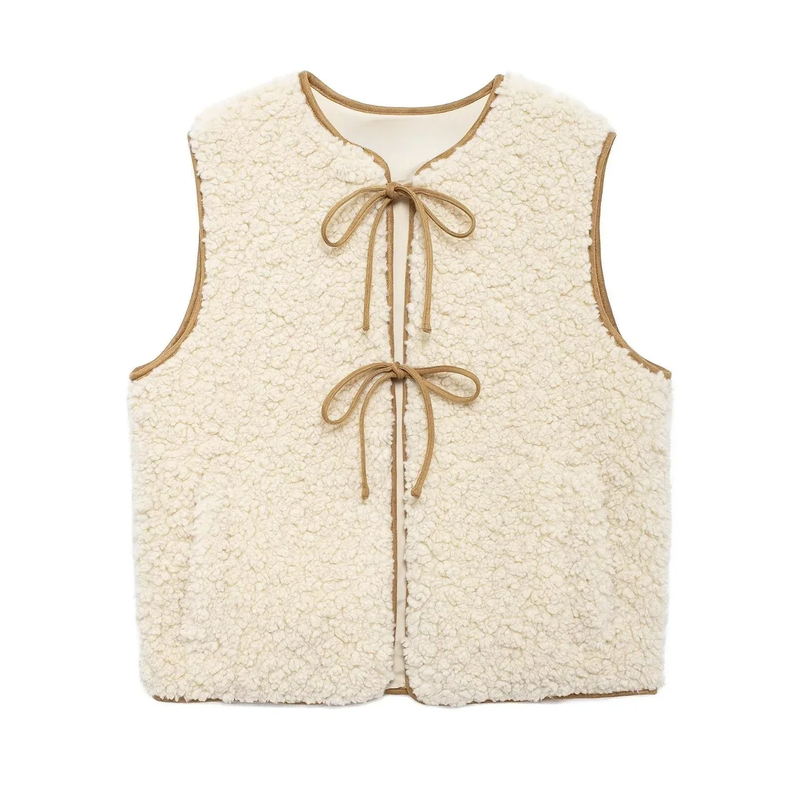 Aiertu  Autumn Fleece Vest Tops for Women Beige Sexy Lace Up Cropoed Top Warm Lambswool Vest Fashion and Chic Blouse Aiertu