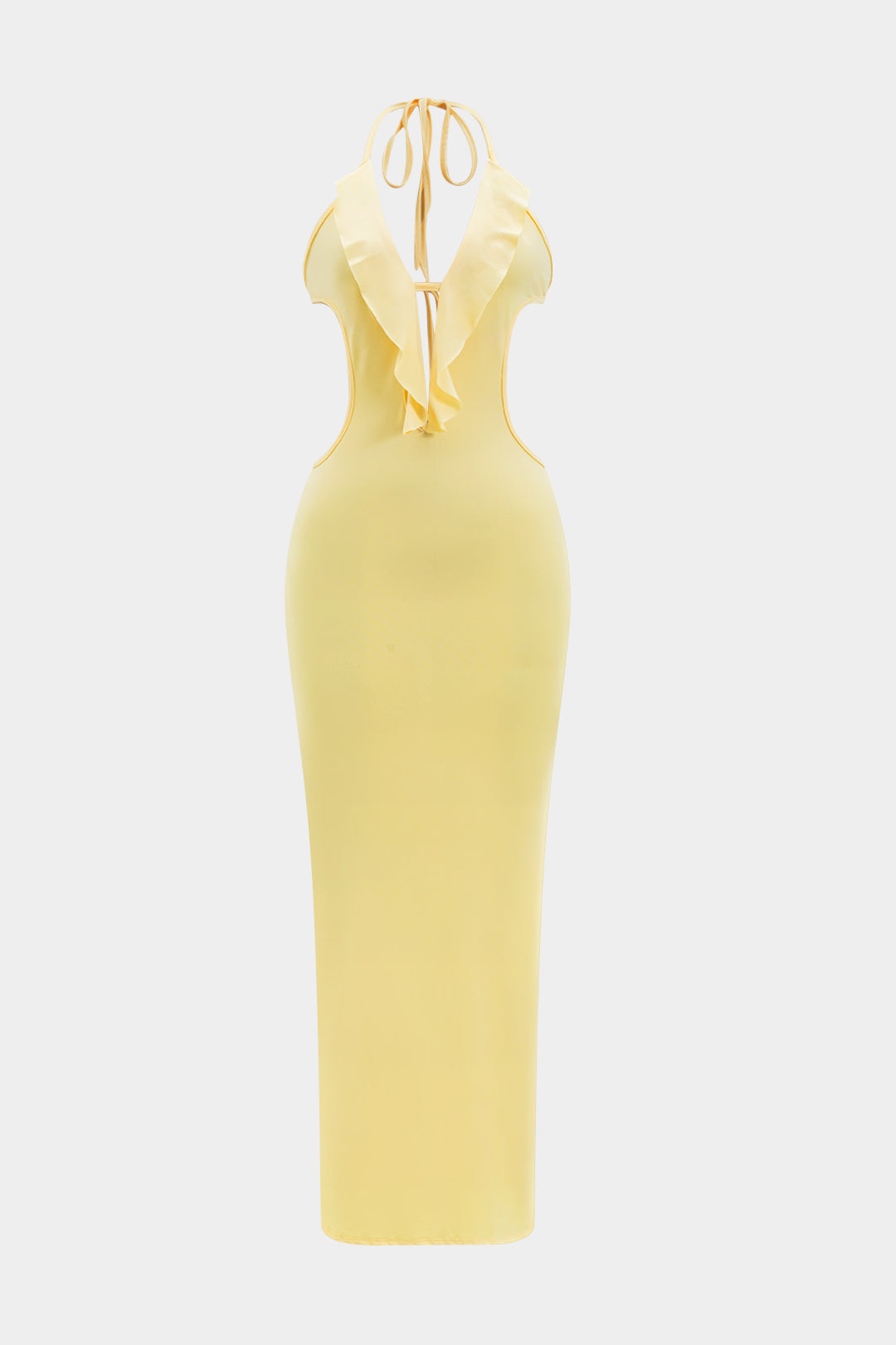 Aiertu  -Ruffle Cut Out Tie Up Backless Maxi Dress aiertu