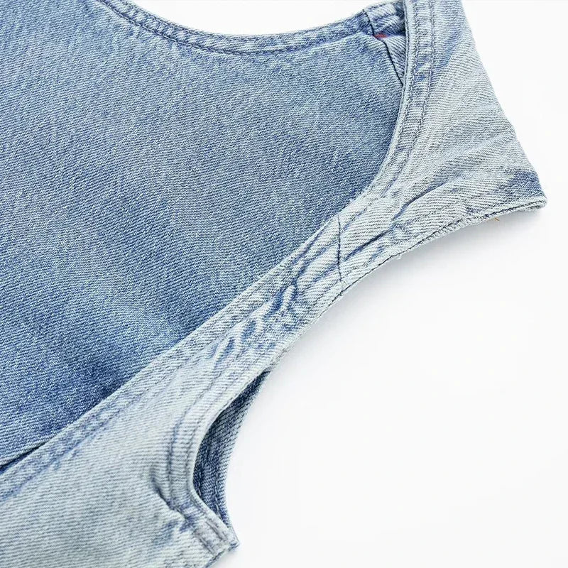 Aiertu  -  Sexy Denim Backless Lace Up Vest Women Slim O-neck Sleeveless Spliced Female Waistcoat Summer Lady Chic Casual Streetwear Aiertu