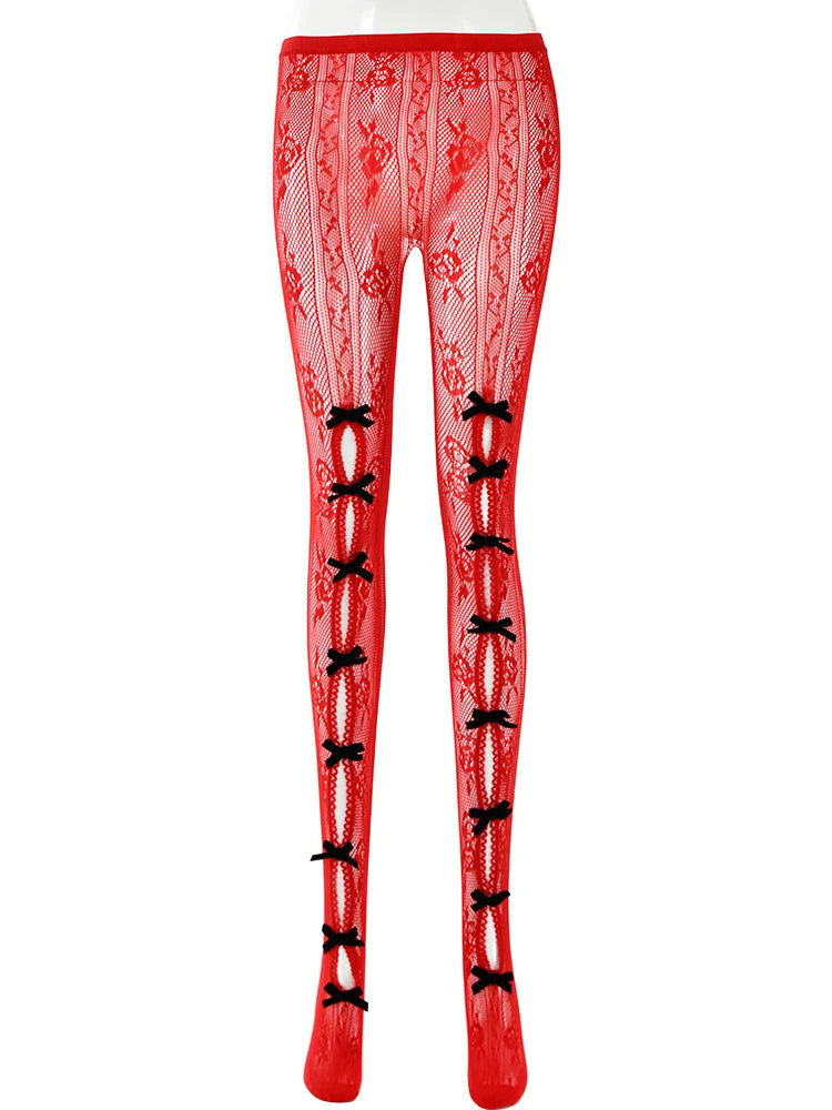 Aiertu  -  Sexy Leggings 2026 Woman Clothes High Waist Hollow Out Bowknot Slim Pants Streetwear Night Club Outfit Female Skinny Tights Aiertu