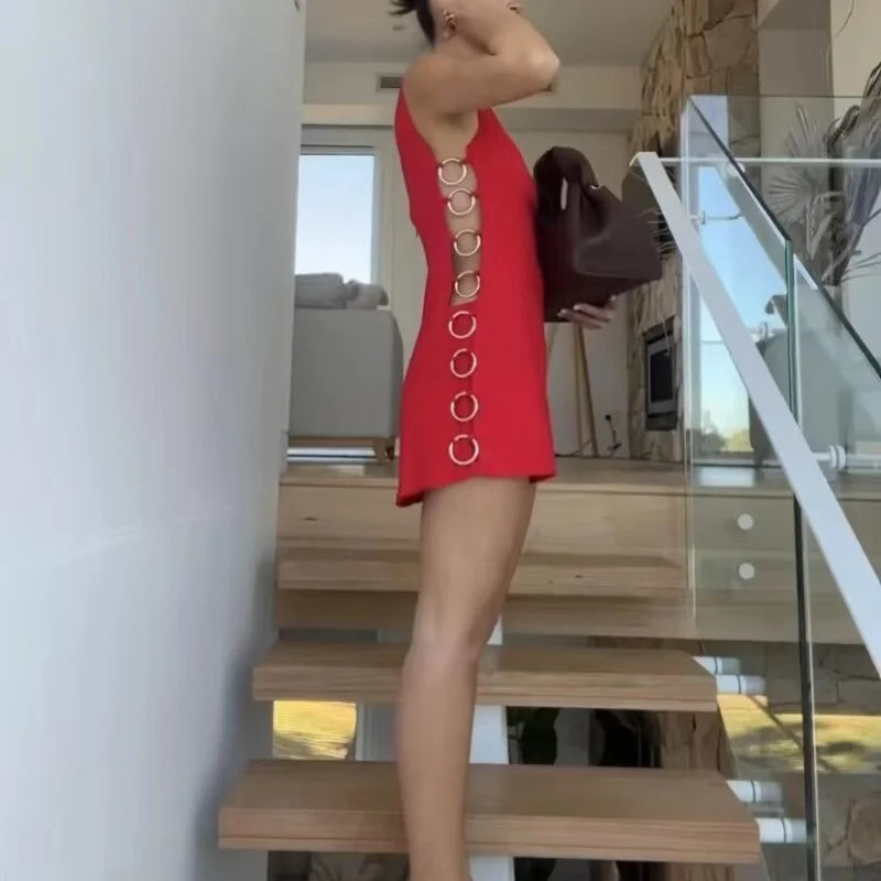 Aiertu  -  European and American style fashion sexy side circle decoration sleeveless dress female hot girl slim fit mini skirt Aiertu