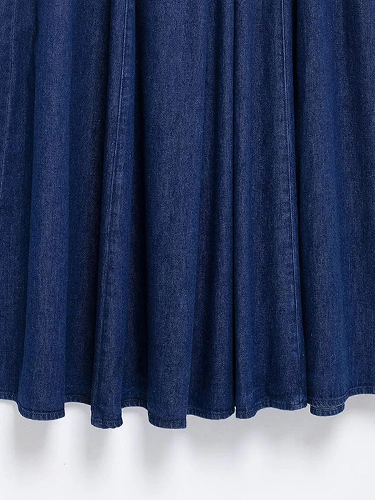 Aiertu  -  Strapless Denim Long Dress Sexy Backless Waist Cinched Cowboy Pleated Dresses Off Shoulder Street Trends Robes Women's Clothing Aiertu