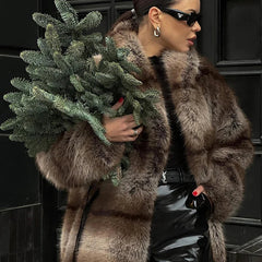 Aiertu  -  casual winter outfits Luxury Brand Furry Faux Fox Fur Coat Women 2024 Winter Super Warm Fluffy Fur Jacket Female High Street Long Overcoat Aiertu