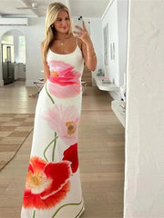 Aiertu  -  2025 New Trend Dress Women Sexy Summer Flowers Camis Sleeveless Soft Stretch Sweet Maxi Bodycon Skinny Elastic Vestidos Aiertu