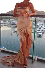 Aiertu  -  Elegant Solid Flounce Slit Evening Dress Dresses Aiertu
