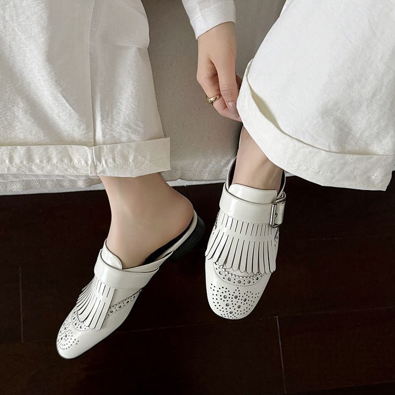 Aiertu  New Genuine Leather Tassels Loafers Woman Round Toe Slip-on Casual Shoes Spring Summer Shoes Outdoors Walk Shoes Woman Aiertu