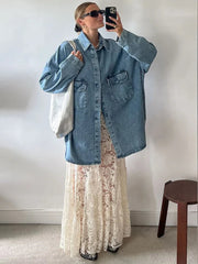 Aiertu  -  Fashion Lace Long Skirts For Women High Waist See Through Sexy Skirt Versatile Solid Color Loose Casual Autumn Winter New Aiertu