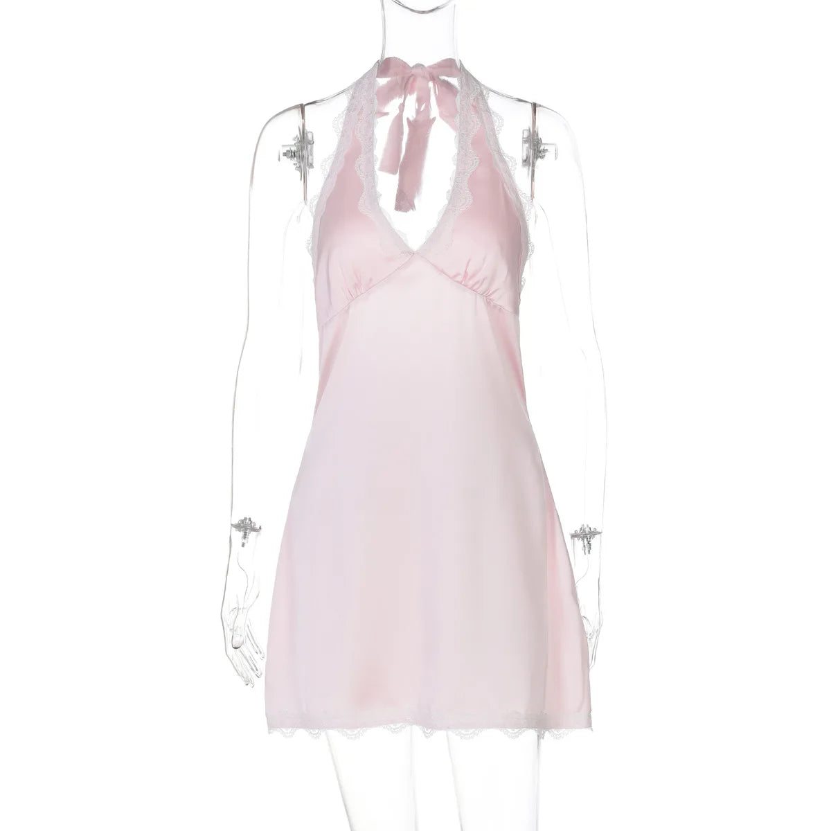 Aiertu  -  Woman Clothes Halter Lace Patchwork Party Dress Sexy Off Shoulder Backless High Waist Tunics A-line Evening Dresses Streetwear Aiertu
