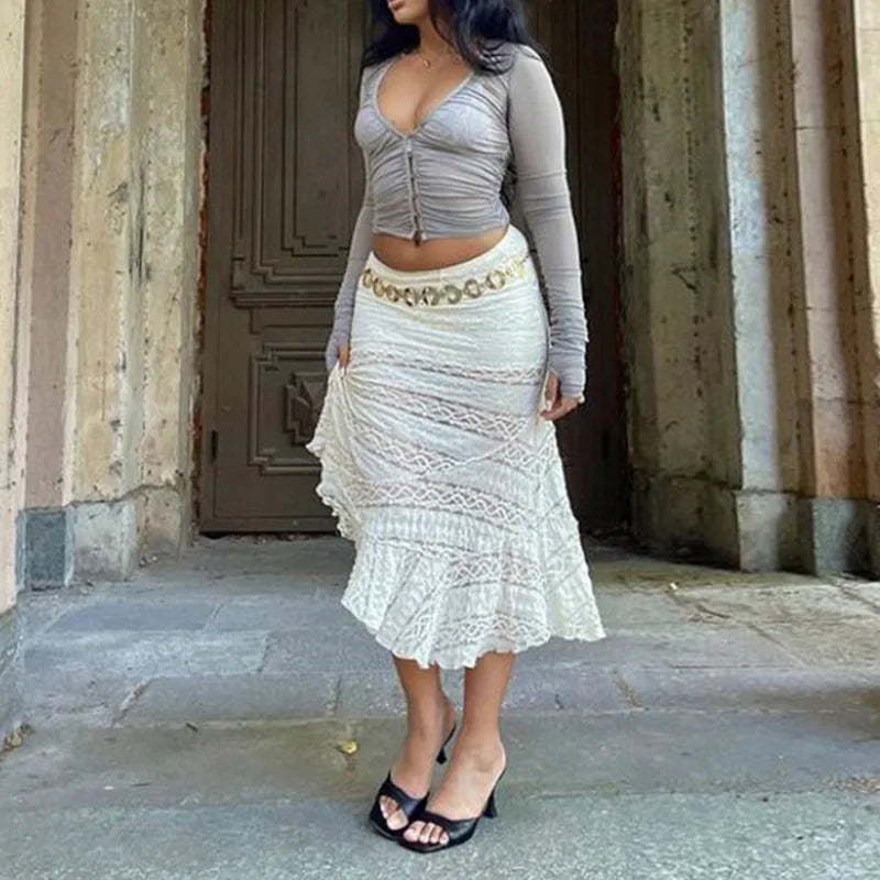 Aiertu  -  Jacquard Lace White Maxi Skirts for Woman Boho Beach Irregular Long Skirt Summer Clothes Resort Wear 2025 P77-CI26 Aiertu