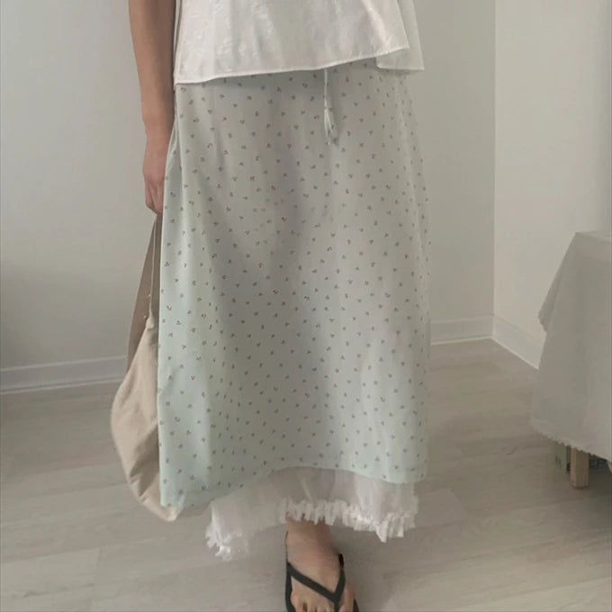 Aiertu  -  Summer Sweet Fake Two Pieces Women Skirts Vintage Elastic Waist Skirt Harajuku Y2k Aesthetic Patchwork Streetwear Printing Falda Aiertu