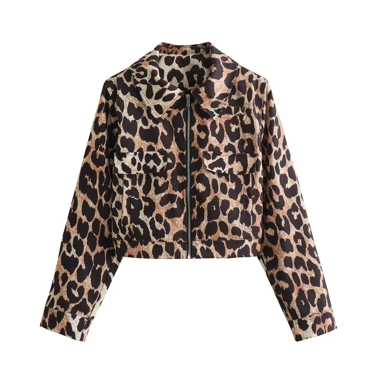 Aiertu  -  Women Casual Leopard Print Bomber Jacket Elegant Lapel Long Sleeves Zipper Pockets Loose Coat 2026 Autumn Lady High Streetwewar Aiertu