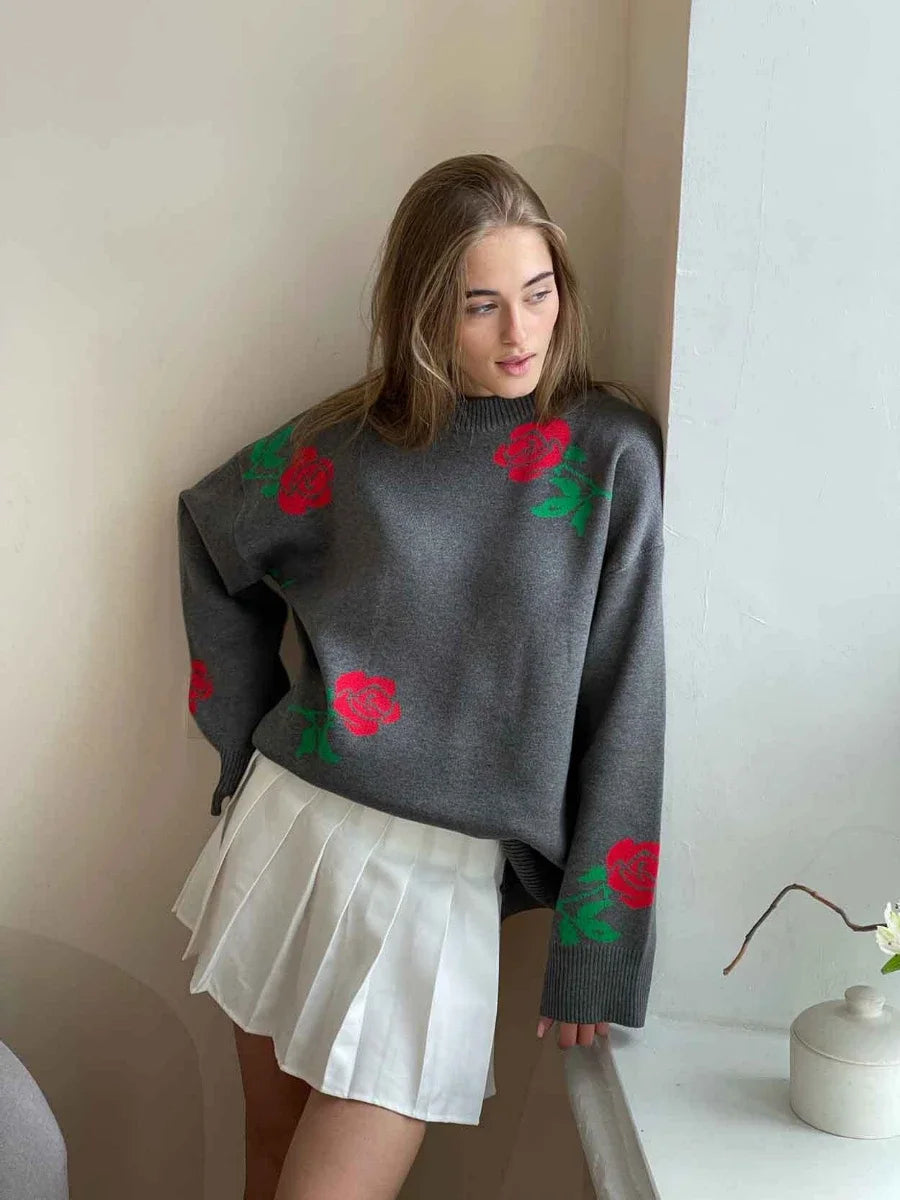 Aiertu  -  Flower Print Fashion Sweater Women's  Casual Loose Female Knitted Top Winter Thick Warm Oversized Knitted Pullover Aiertu