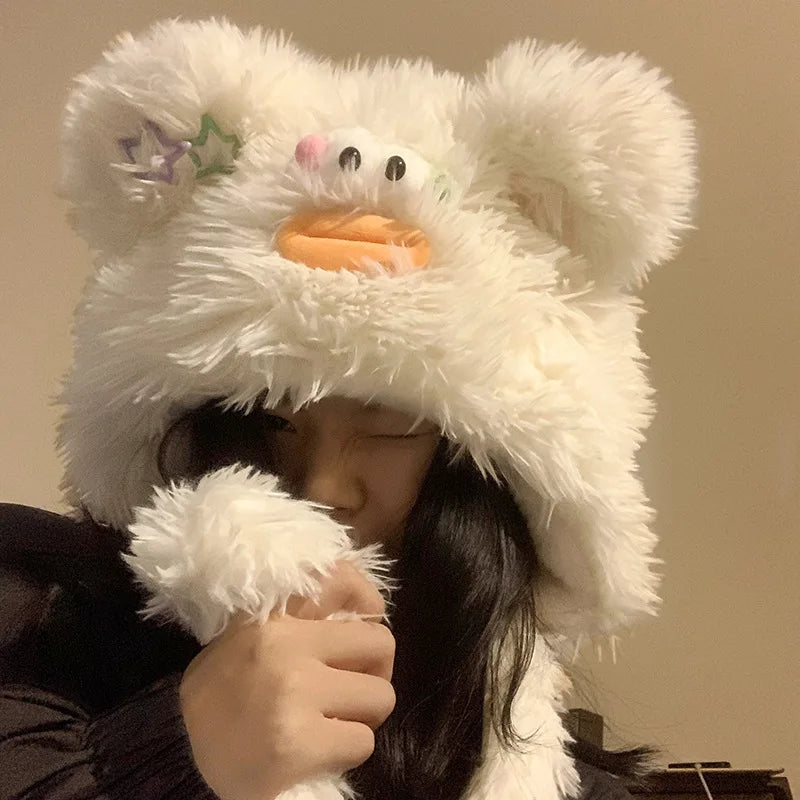 Aiertu  -  Cute Big Eyes Plush Hats For Women Girl Fashion Y2k Outdoor Warm Beanies Cap Winter Windproof Earflap Hat Funny Photography Gift Aiertu
