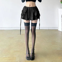 Aiertu  -  Y2K Sweet Cool Mini Bud Skirt Hottie Girls Low Waisted Fake Pocket Lacing Satin Bubble Half Skirt Fashion Casual Daily Wear Aiertu