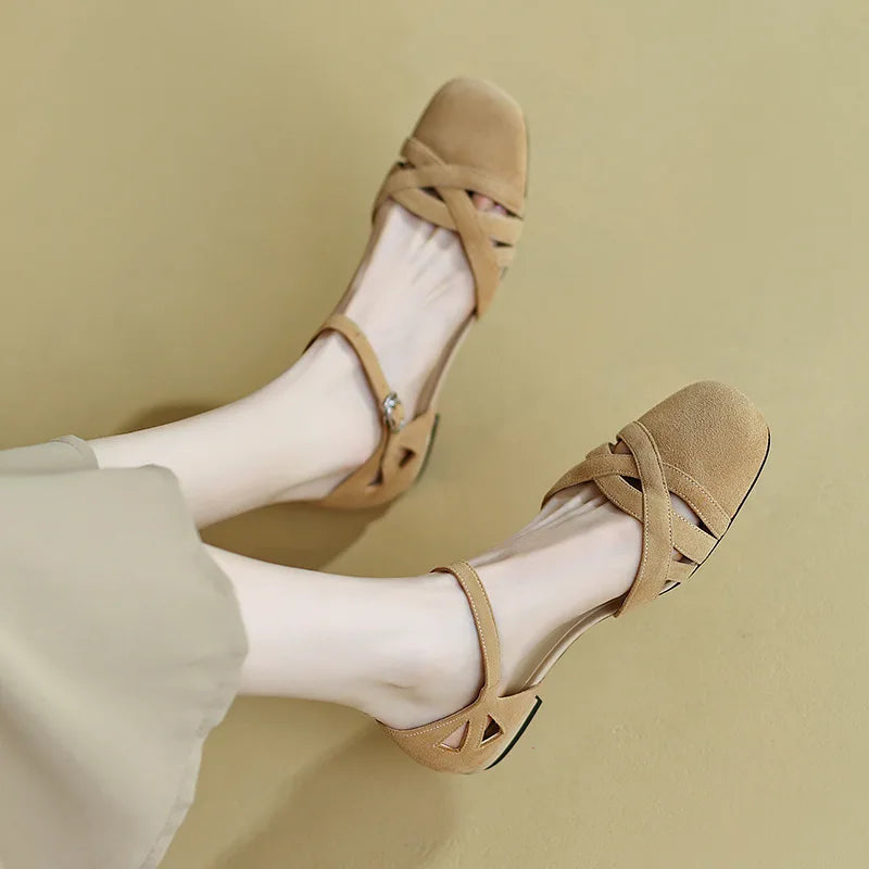 Aiertu  -  Fashion Womens Shoes 2025 Summer Round Toe Breathable Female Med Clear Heels Luxury Comfort Girls Beige Medium Sandal Aiertu