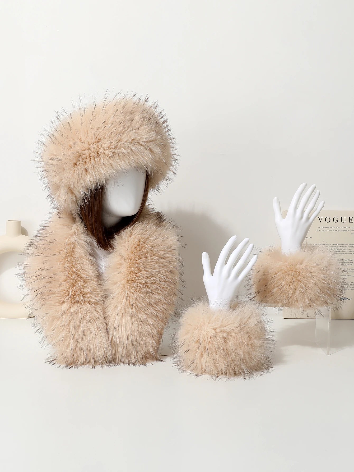 Aiertu  -  3-piece Set of Imitation Fox Fur Headband Hats for Winter Warm Earmuffs for Girls Natural Fluffy Plush Hats Aiertu
