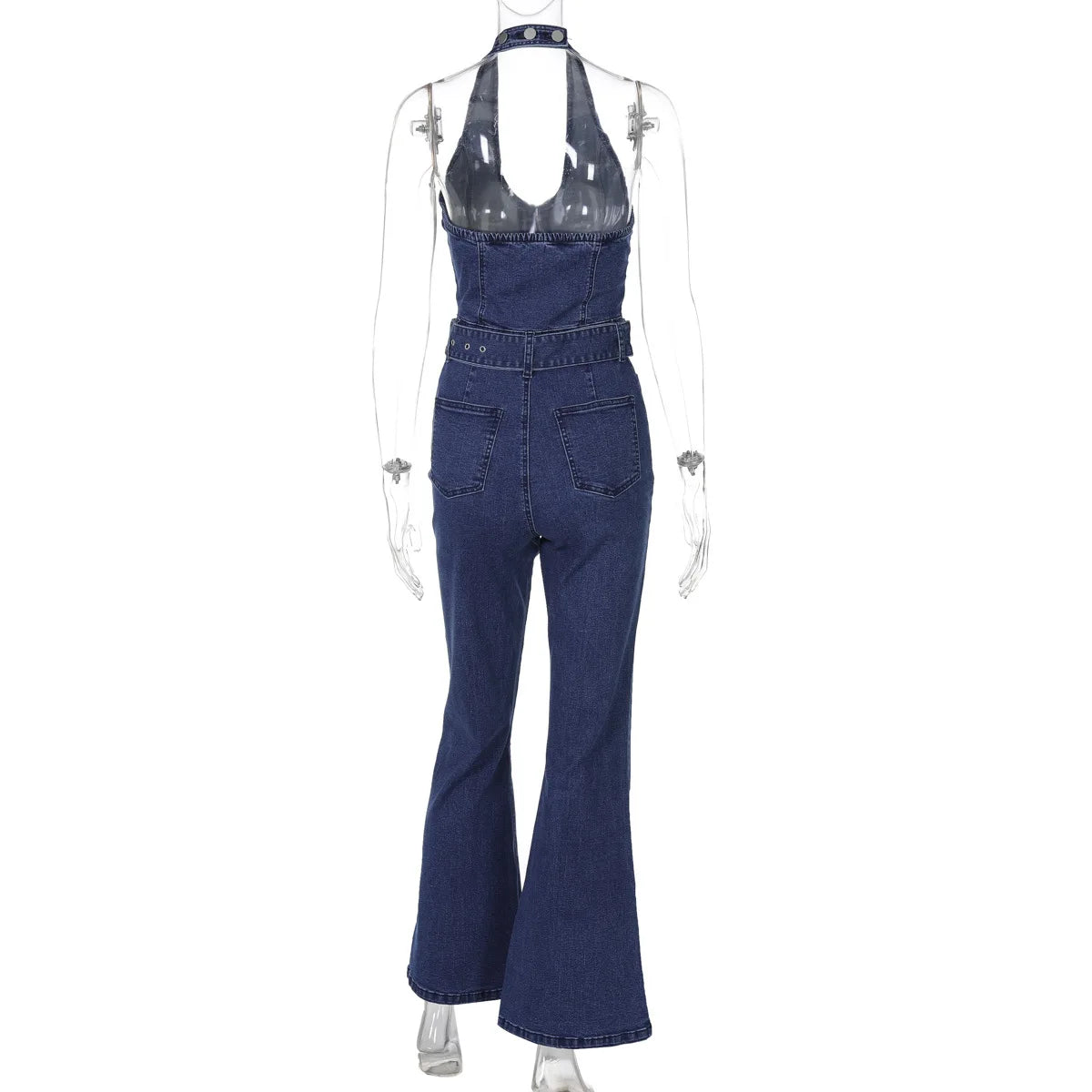 Aiertu  -  Halter Slim Denim Jumpsuits For Women Sleeveless High Waist Streetwear Backless Lady Fashion Sexy Plunge Rompers Outfits Aiertu