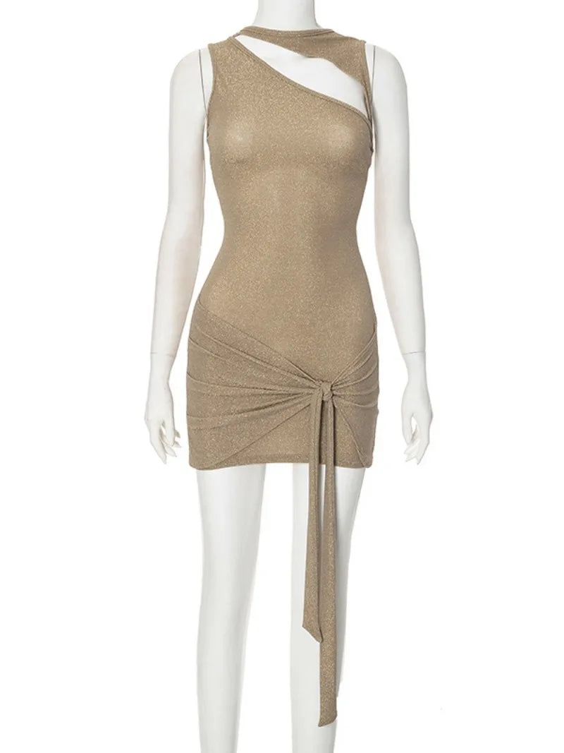 Aiertu  -  Women's Sleeveless Hollow Out Bandage Holiday Beach Dress Sexy O-neck High Waist Bodycon Short Vest Dresses Party Club Vestidos Aiertu