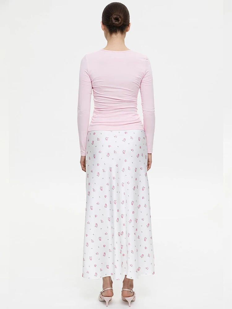 Aiertu  -  Flower Print Skirt Female 2025 New High Waist Slim Long Skirts Street Casual Vacation Fashion Elegant Satin Skirt Women Aiertu