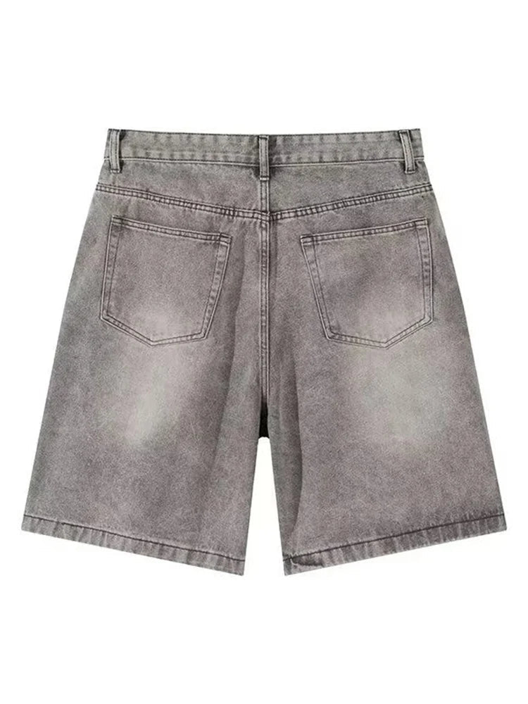 Aiertu  -  Women's Washed Denim Shorts Retro Neutral Style Quarter Bottoms Wide Leg Capris Female High Waist Straight Kenn-length Jeans 2XL Aiertu