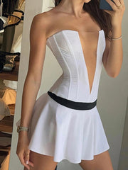 Aiertu  -  Fall Fashion Sexy Tube Top Slim Dress Female Fish Bones Contrast Color Splice Folds Mini Dress Sleeveless Party Outfits Aiertu