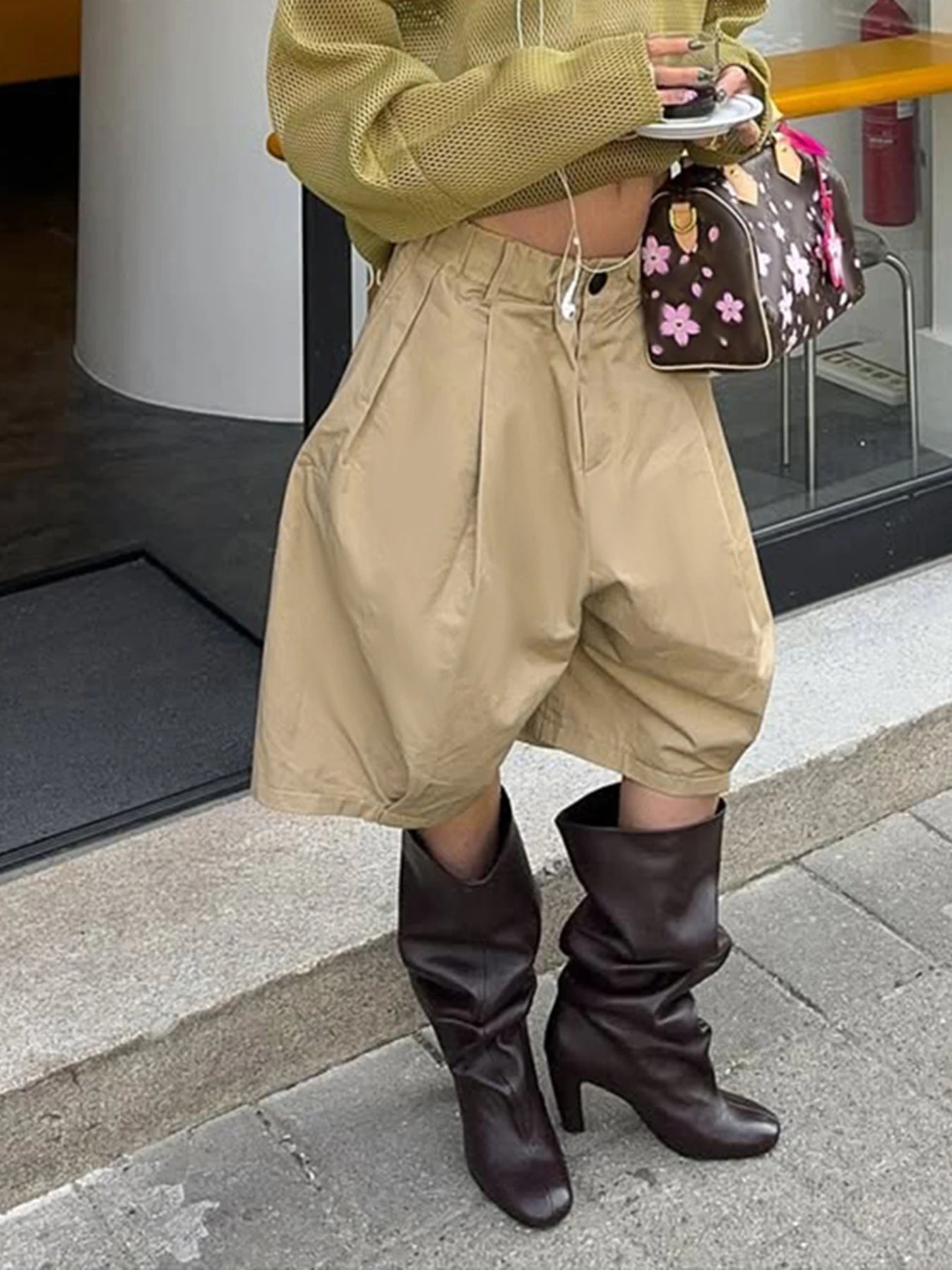 Aiertu  -  Streetwear y2k Khaki Capris Women Casual Loose Button-up Low Rise Short Pants Korean Fashion Ladies Clothing 90s Vintage Aiertu