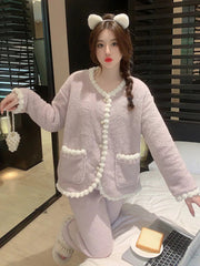 Aiertu  -  Pajama Sets Women Nightwear Stylish Cozy Ins Ladies Sweet Popular Winter Warm Sleepwear Lounge Simple Lovely Harajuku Patchwork Aiertu