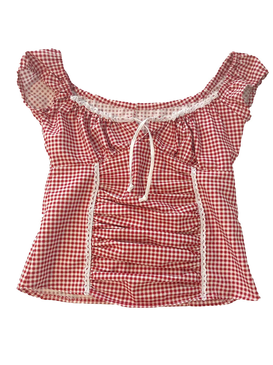 Aiertu  -  Women Y2k Gingham Tank Top Sleeveless Coquette Aesthetic Plaid Print Cami Crop Top Summer Fairycore Grunge Top Streetwear Aiertu