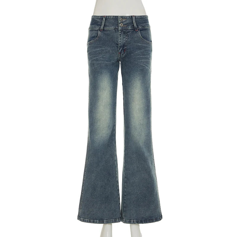 Aiertu  -  Y2K Low Waist Flare Jeans Vintage High Street Casual Denim Trousers Korean Fashion Slim Lady Trumpet Pants Spring Aiertu