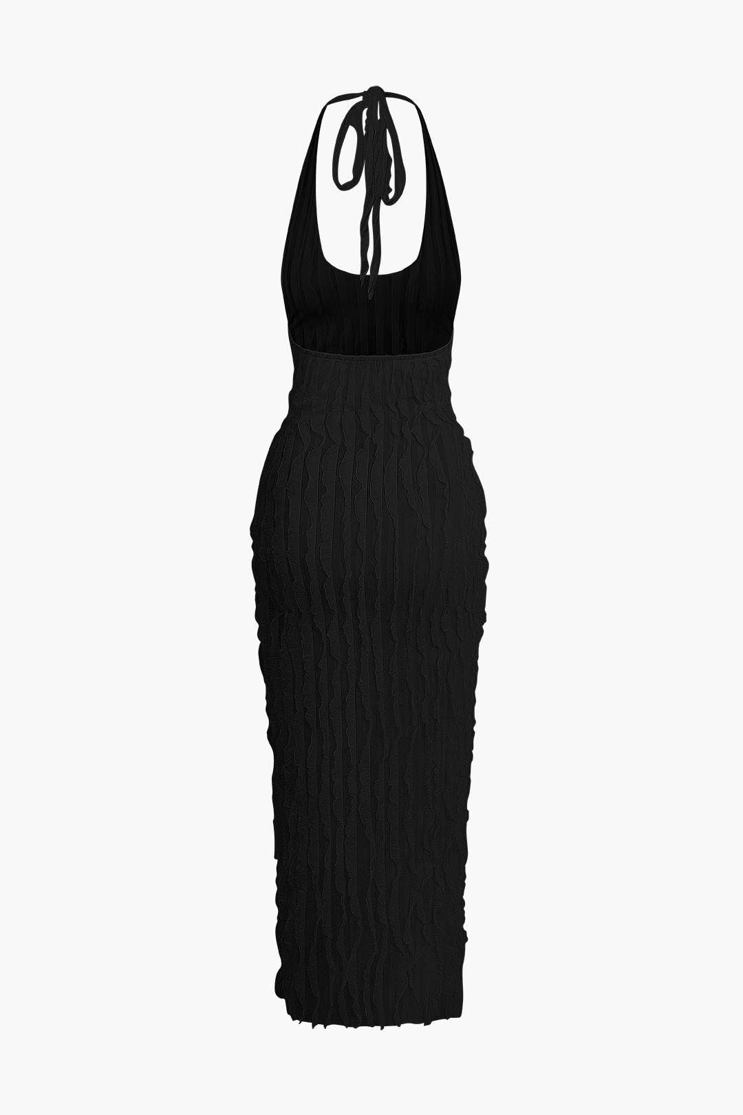 Aiertu  Sheer Ruffle Texture Halter Backless Maxi Dress Aiertu